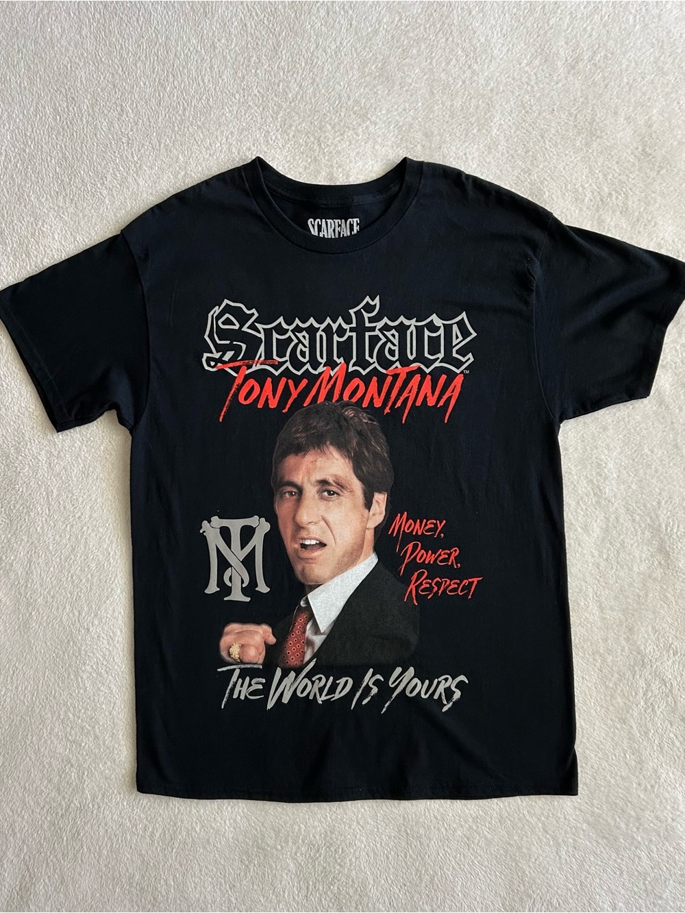 Scarface Graphic T-Shirt Men's Size L Black Tony Montana Money Power Respect